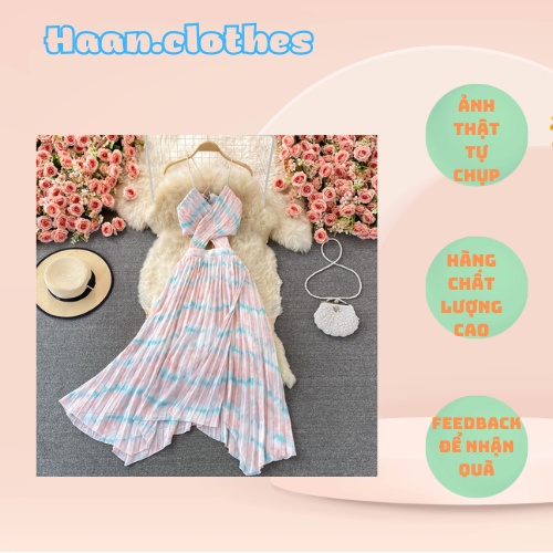 Đầm hai dây 4 màu xếp ly hở eo freesize