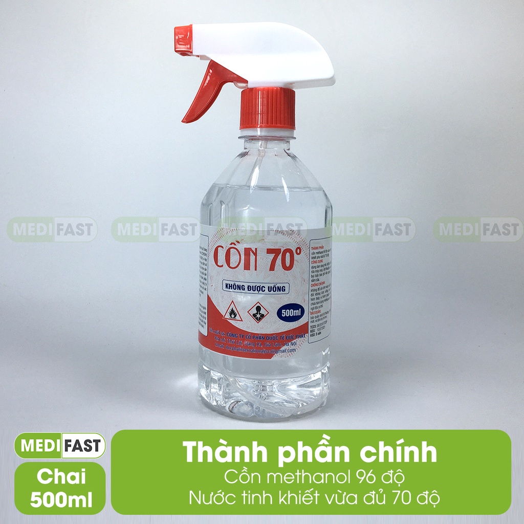 Cồn sát khuẩn 70 độ - Có vòi xịt tiện lợi, dùng để rửa tay khô, vệ sinh đồ dùng, nơi ở - Chai 500ml