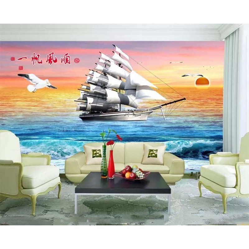 TRANH DÁN TƯỜNG 3D THUẬN BUỒM XUÔI GIÓ