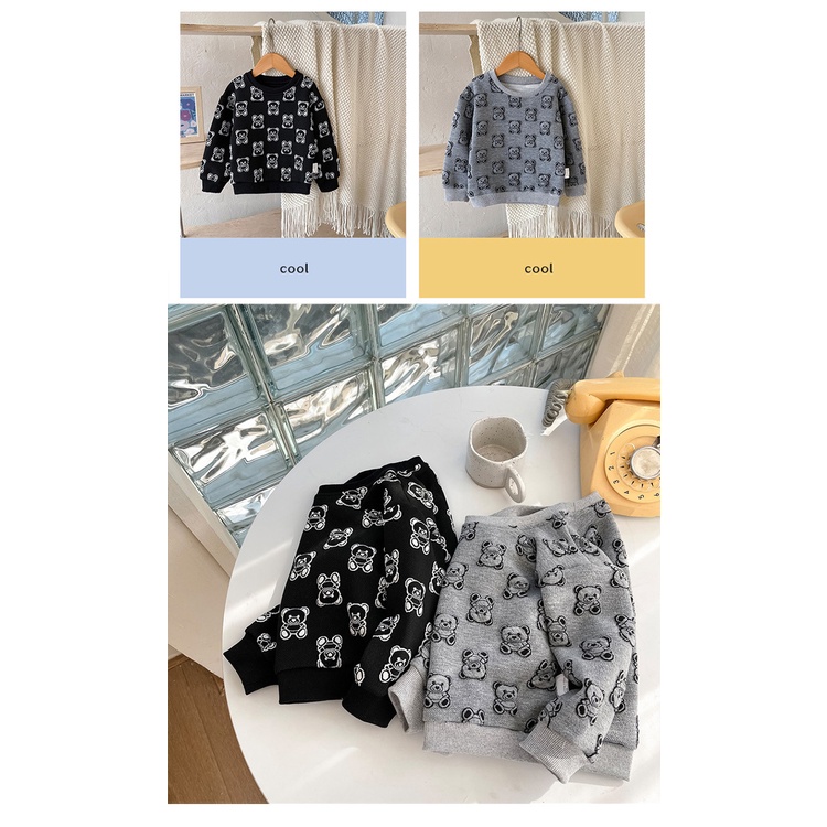Áo sweater AMILA tay dài cổ tròn in hình gấu thời trang thu đông mới cho bé gái