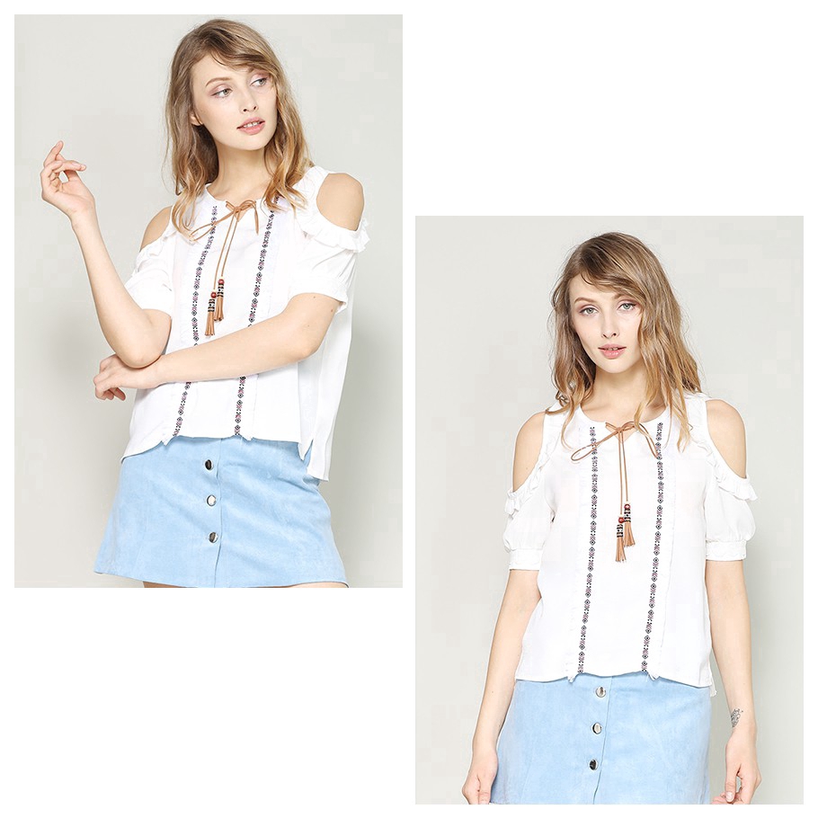 Áo kiểu ngắn tay cổ chữ V cho nữ