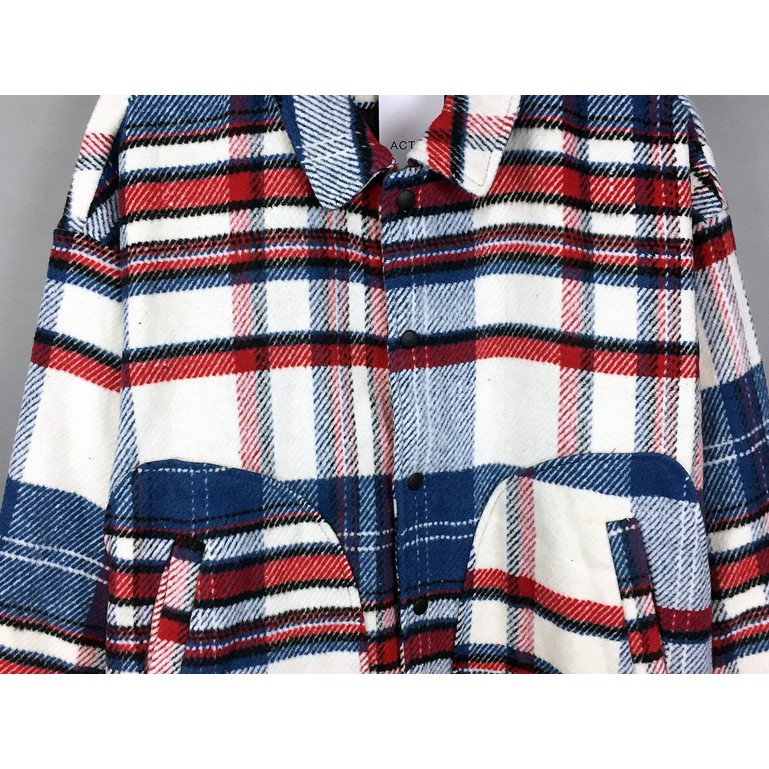 Áo dạ chùm hoa tiết caro xanh hồng WE11DONE x PMO PEACEMINUSONE