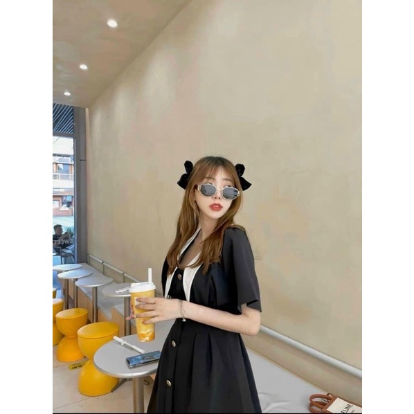Váy Chữ A Cổ Lá Sơ Mi Nhọn Phong Cách Retro