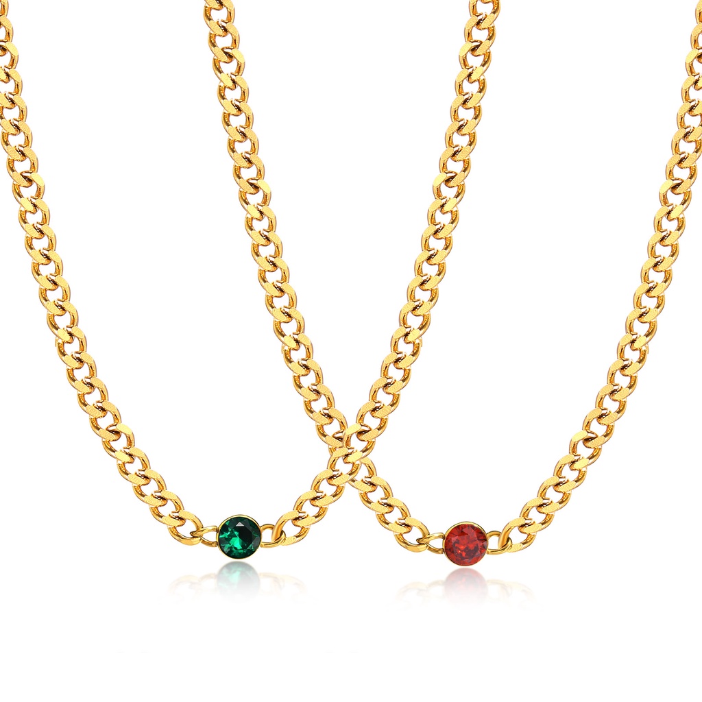 Vnox Vòng cổ Bằng Thép Không Gỉ Mạ Vàng Đính Đá CZ Liên Kết Cuban Thích Hợp Làm Quà Tặng Trang Sức