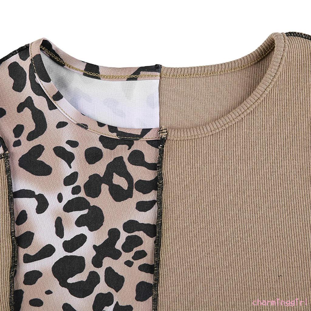 Áo thun ngắn tay phối họa tiết da báo gợi cảm hợp thời trang cho nữ