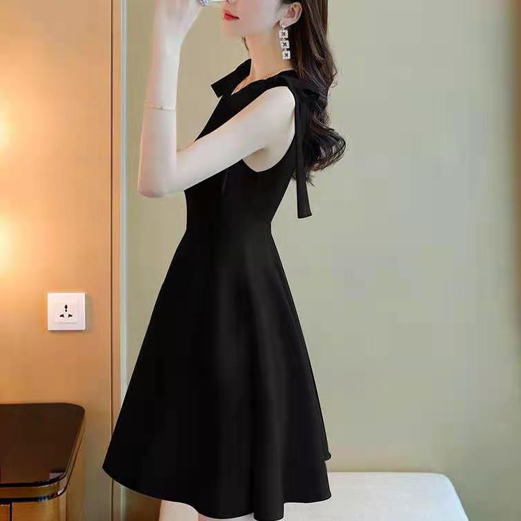 Váy nữ thiết kế dự tiệc, đầm nữ xòe hai nơ vai