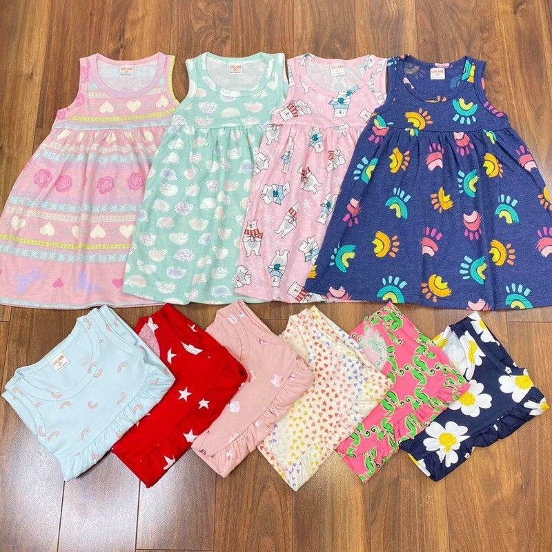 (Size 6-26kg) Váy/ Đầm CHẤT THUN COTTON bé gái (3 kiểu:cộc tay, cánh tiên,ba lỗ) (Hàng LOẠI 1) (CÁC MẪU MỚI VỀ LIÊN TỤC)