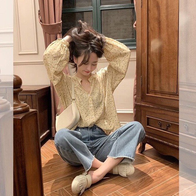 Áo Sơ Mi Hoa Tay Dài Kiểu Dáng Nhẹ Nhàng Thanh Lịch Cho Nữ | BigBuy360 - bigbuy360.vn