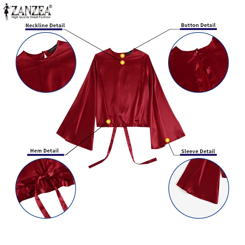 Áo kiểu ZANZEA nữ cổ tròn tay loe cài nút sau lưng phong cách châu âu thời trang