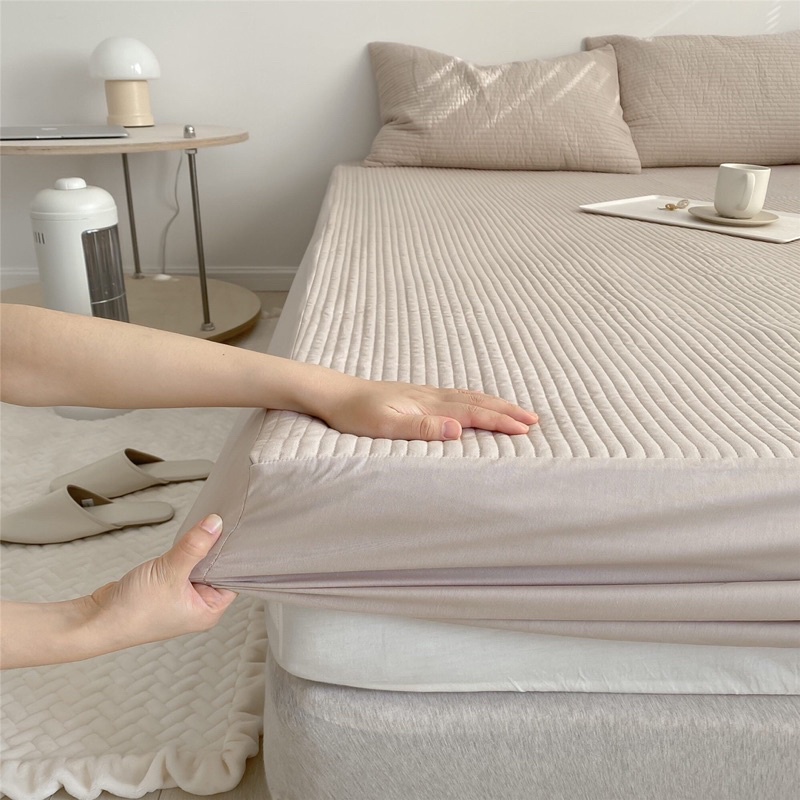 Ga gối trần Cotton Quilting trơn cao cấp nhập khẩu Hàn