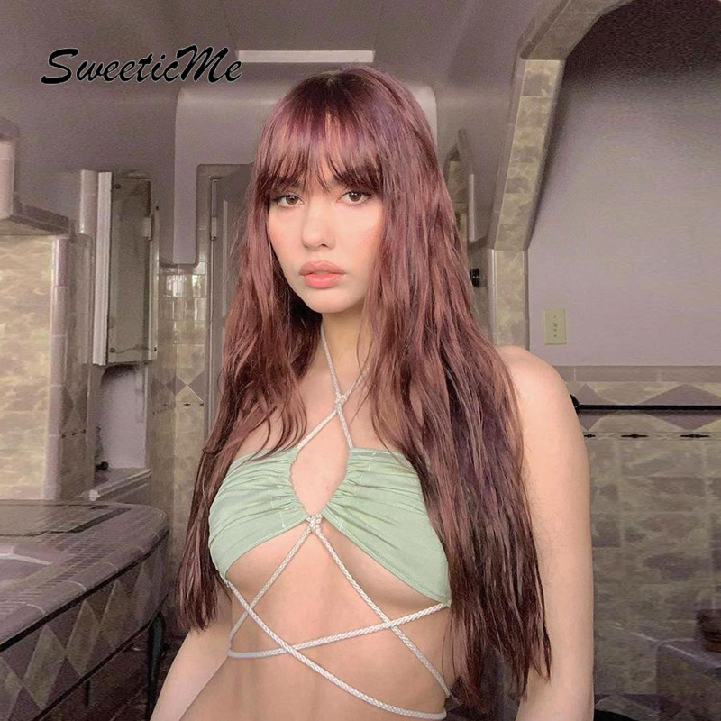 SweeticMe Women's 2021 New Design Neck Halter Straps Slim Sexy Umbilical Vest Women | BigBuy360 - bigbuy360.vn