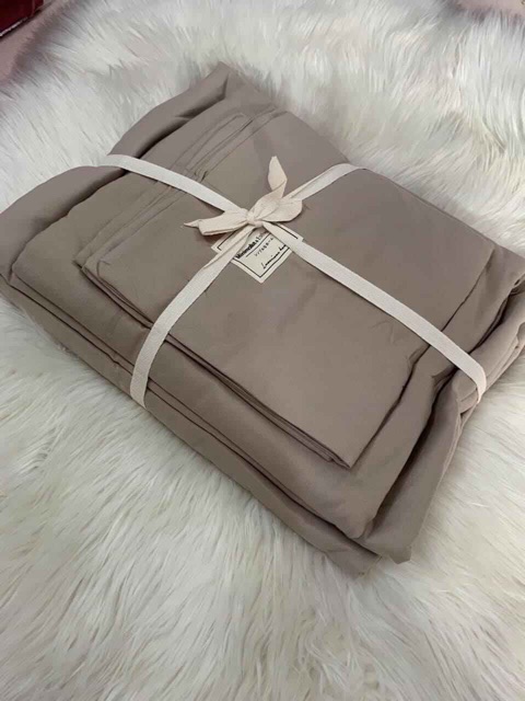 Set chăn ga gối Cotton đũi - Màu begie - nude.