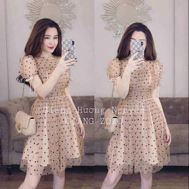 Váy nude chấm bi tiểu thư
