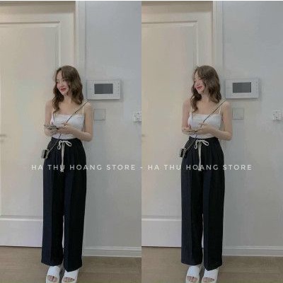 Quần baggy vải xuông nhẹ cạp chun rút dây