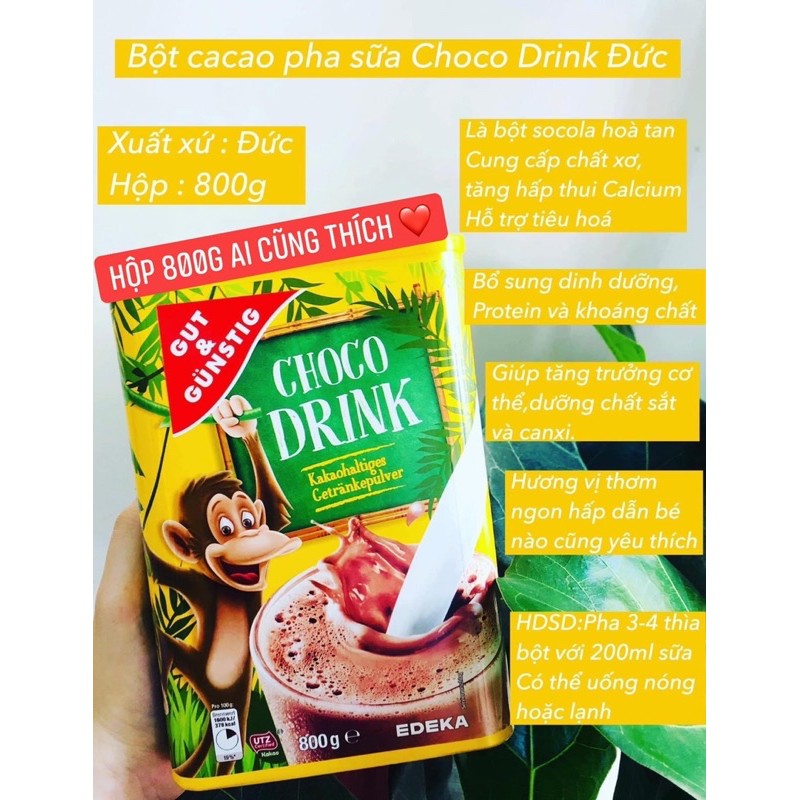 Sữa bột cacao Choco Drink Đức - 800g - bé trên 1 tuổi