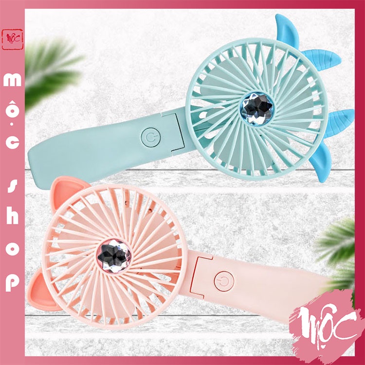 Quạt tích điện mini cầm tay, gấp gọn để bàn tiện lợi Y3 tai thỏ gấu dễ thương có pin sạc đi kèm