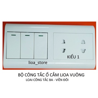 Bộ công tắc ổ cắm lioa vuông - loại công tắc ba viền đôi lắp chìm.