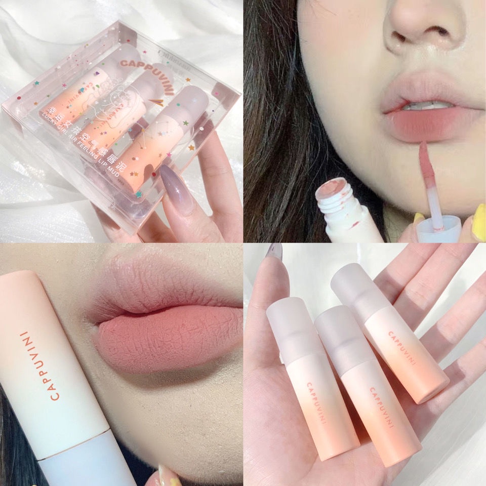 Bộ 3 son kem Cappuvini dưỡng ẩm lâu trôi thiết kế vỏ son màu gradient độc đáo