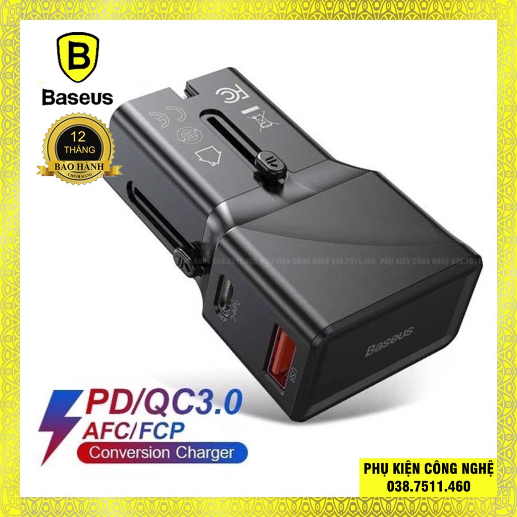 Củ sạc du lịch hỗ trợ sạc nhanh 18W chính hãng Baseus Usb + Type C
