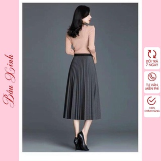 Chân váy dạ xếp ly cạp cao-Chân váy xếp li dạ siêu đẹp hàng qchau cao cấp