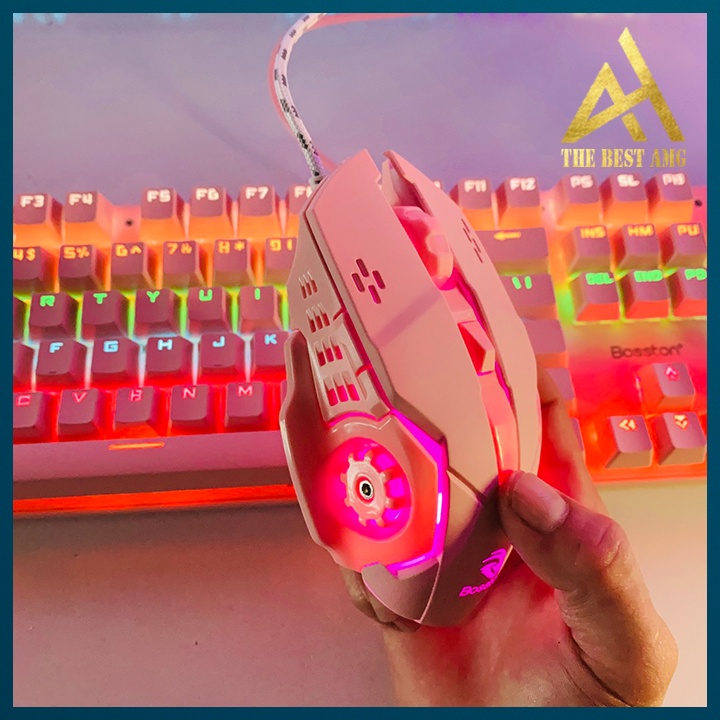 Combo 2 Sản Phẩm Bàn Phím Máy Tính Và Chuột Gaming Có Dây Bosston EK9350 Màu Hồng Dễ Thương