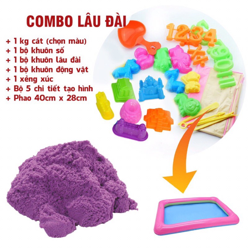 [ Loai To] Combo 1kg Cát Động Lực Trọng Lực Vi Sinh Kèm Phao Hơi Khuôn Lâu Đài Động Vật