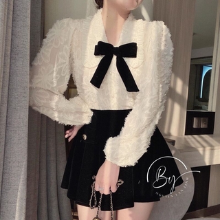 Áo sơ mi nơ ngực bánh bèo tơ hàng đẹp nhiều màu