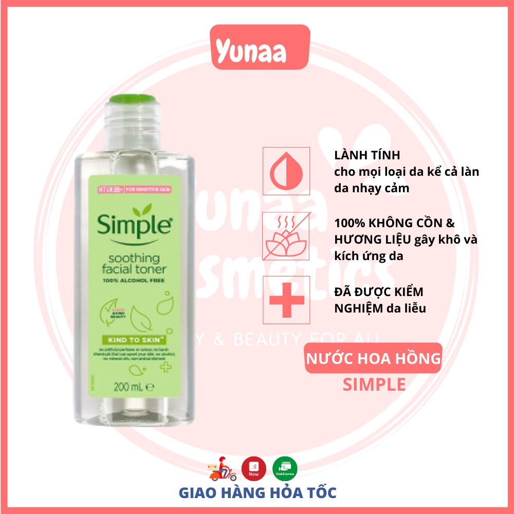 Nước hoa hồng Simple Kind to Skin Soothing Facial Toner 200ml - Yunaa Cosmetics | WebRaoVat - webraovat.net.vn