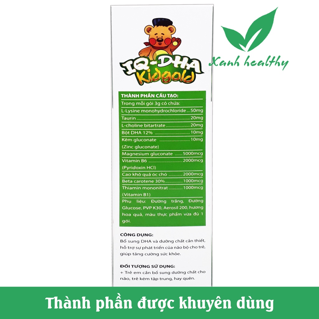 Cốm IQ DHA Kidgold -Bổ sung DHA, vitamin và khoáng chất giúp bé phát triển não bộ, bé thông minh, trí nhớ tốt -Hộp 20gói