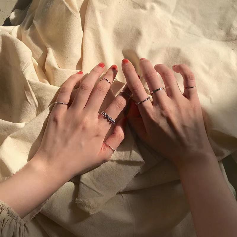 Set 8 nhẫn mảnh phong cách LOLITA trơn 2 màu siêu xinh độc lạ