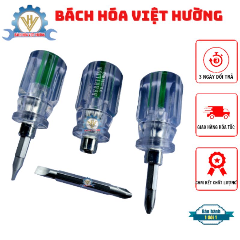 Tô vít, tua vít siêu lùn  Berrylion cao cấp 2 đầu ( 2 cạnh và 4 cạnh) dài 6cm làm bằng thép ko gỉ chịu lực tốt bền bỉ