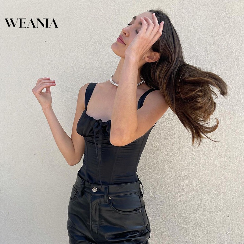 Áo Tank Top Vải Satin Phối Ren Thắt Nút D0321 Thời Trang Mùa Hè Cho Nữ