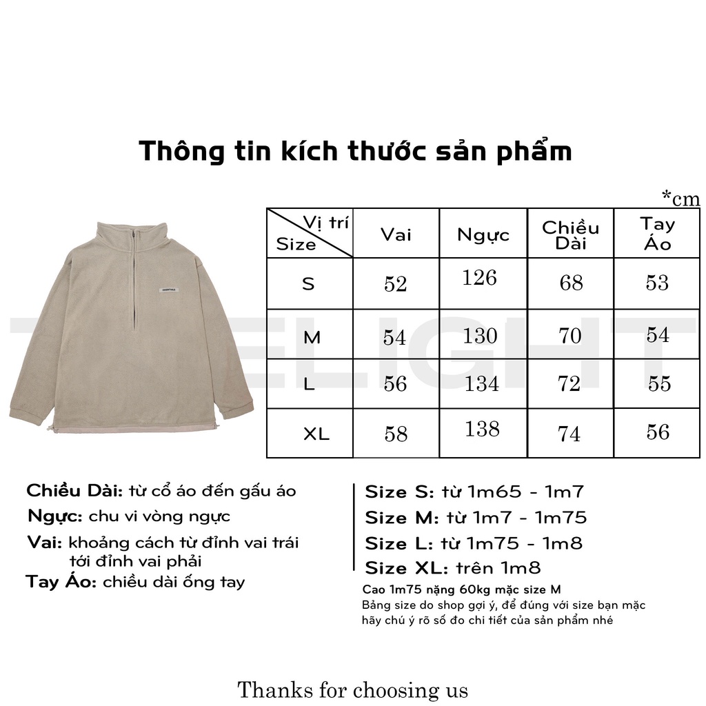 Áo sweater half zip FEAR OF GOD FOG ESSENTIALS polar fleece dài tay unisex TLS oversize thời trang nam nữ form rộng