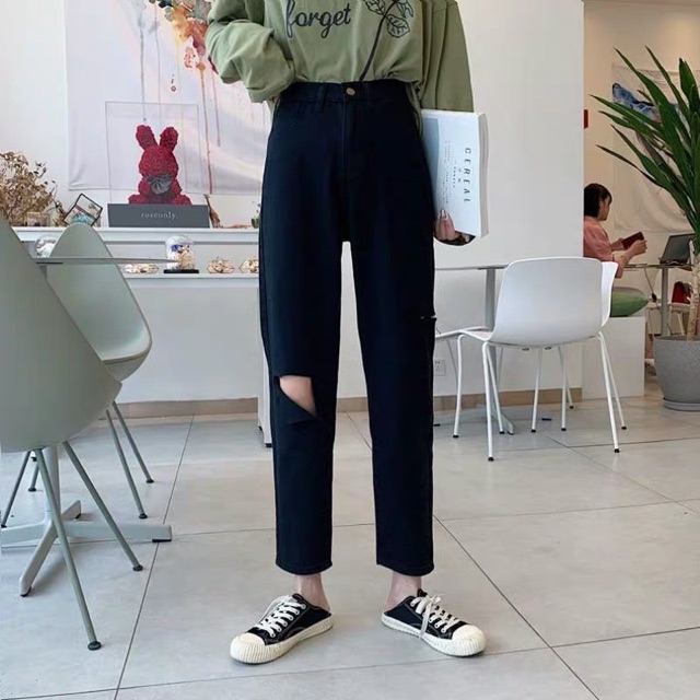 [ Mã FAMAYWA giảm 10K đơn 50K] quần baggy đen rách gối | BigBuy360 - bigbuy360.vn