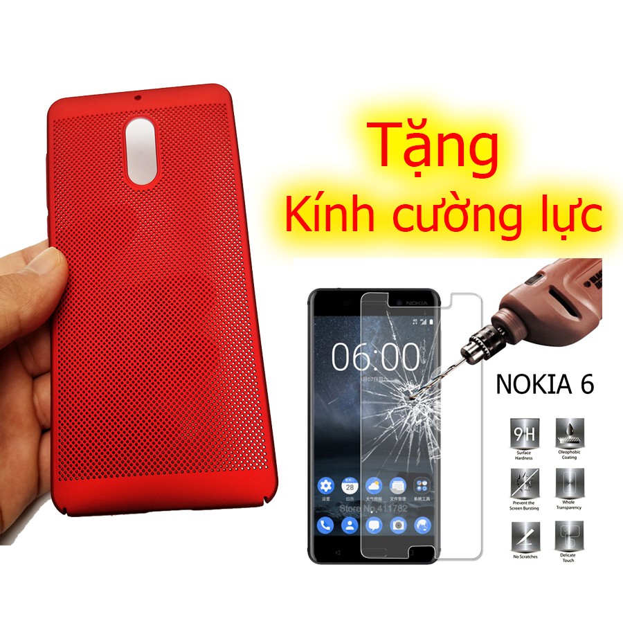 [Freeship toàn quốc từ 50k] Ốp lưng lưới tản nhiệt Nokia 6 tặng kính cường lực (Đỏ)