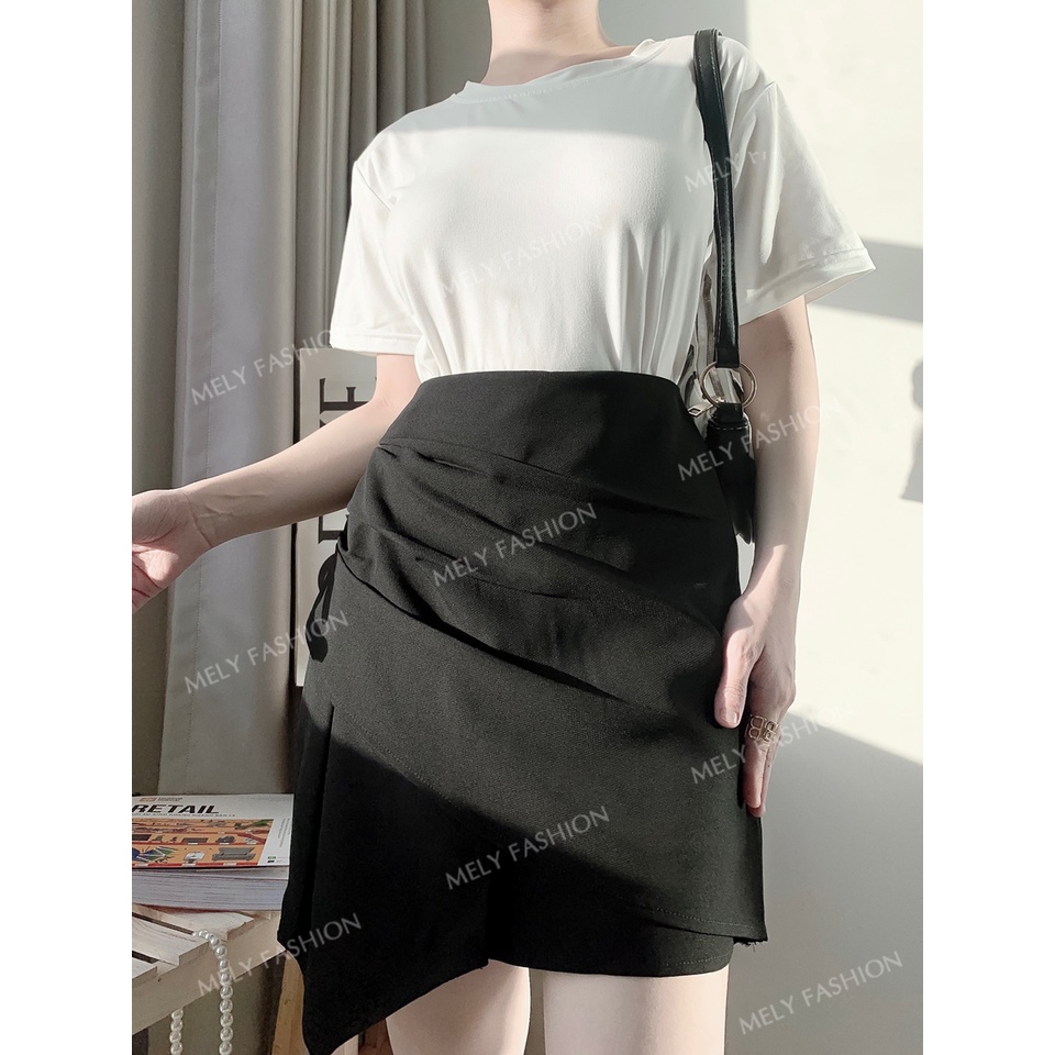 Chân váy ngắn chữ A nhún eo lưng cao vạt chéo giấu bụng phong cách Hàn Quốc sang chảnh Mely Fashion CV03
