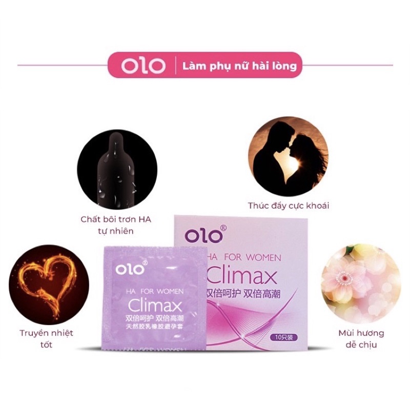 Bao cao su OLO 001 Climax Ha For Women Có Gai , Gel bôi trơn nuôi dưỡng sâu , Siêu mỏng , 10 Bcs