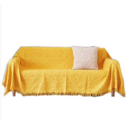 Chăn thảm phủ ghế sofa đan len tua rua màu vàng phong cách Bắc Âu / Bohemian