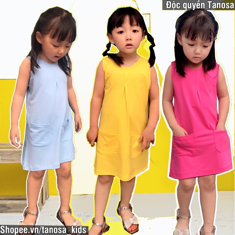 Váy Đầm chữ A túi năng động cho bé gái mặc hè Size 1-5 tuổi Tanosa Kids