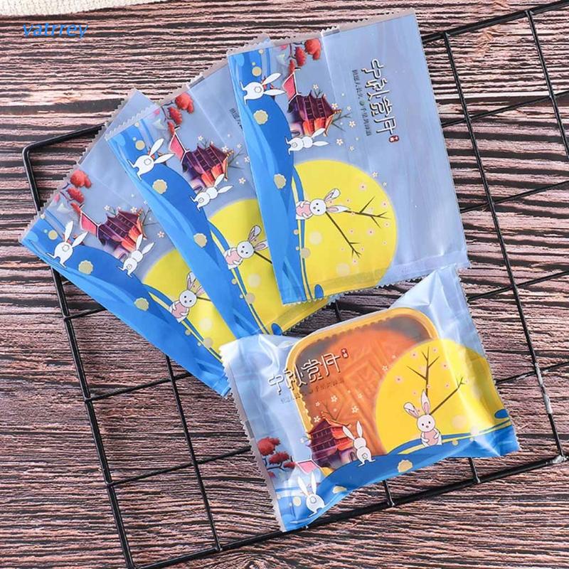 Bộ 100 Túi Nhựa Đựng Bánh Trung Thu In Họa Tiết Thỏ/ Tháp Trung Hoa