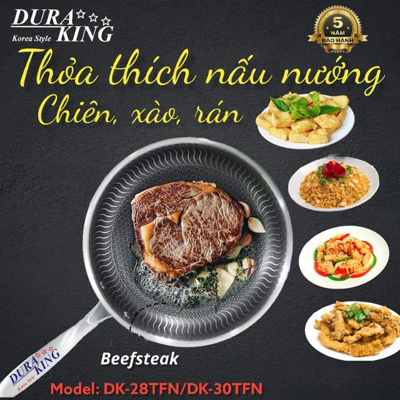 Chảo chống dính inox 3 lớp Black cube DURAKING mã DK-28TFN và DK30 . BẢO HÀNH 5 NĂM. SD TRÊN MỌI LOẠI BẾP