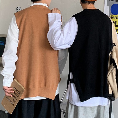 Áo Sweater unisex  không tay sành điệu cho nam Quần áo đơn giản áo len nam hàn quốc áo len cặp đôi cổ tròn