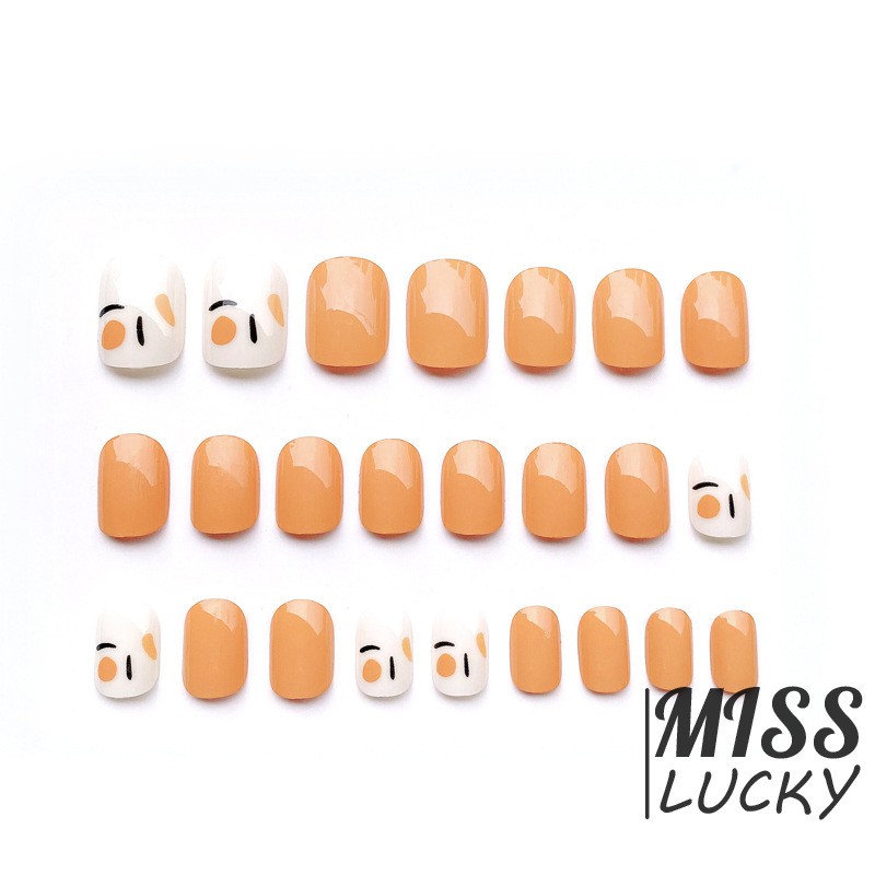 Set 24 Móng Tay Giả Ngắn Màu Cam Trang Trí Phong Cách Mùa Hè Dành Cho Nữ