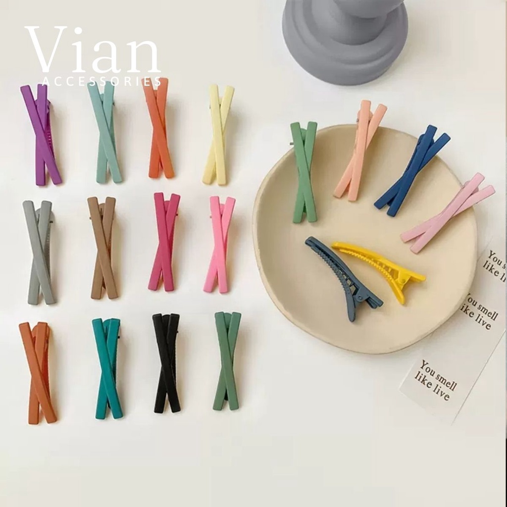 Kẹp Tóc Chữ X Màu Trơn Kẹp Mái Nữ Nhiều Màu Hàn Quốc Vian Accessories BTN2 (Nhắn Tin Cho Shop Chọn Màu)