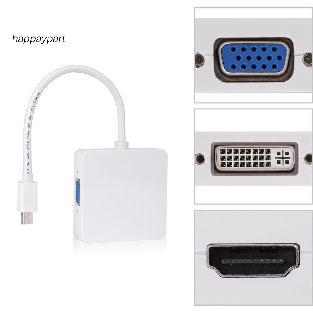 3 in1 Display Port DP Thunderbolt to DVI VGA HDMI Adapter Cable for MacBook