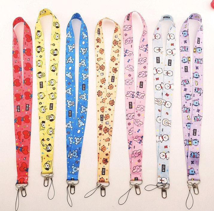 New Kpop BTS BT21 CHIMMY COOKY SHOOKY TATA RJ Mobile Phone Lanyard Long Hanging Rope Work Student Card Hanging Neck Sling Strap Lanyards for Couples and Friends Key Chian Dây chuyền điện thoại