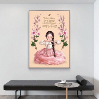 tranh thêu chữ thập cô bé hoa anh đào