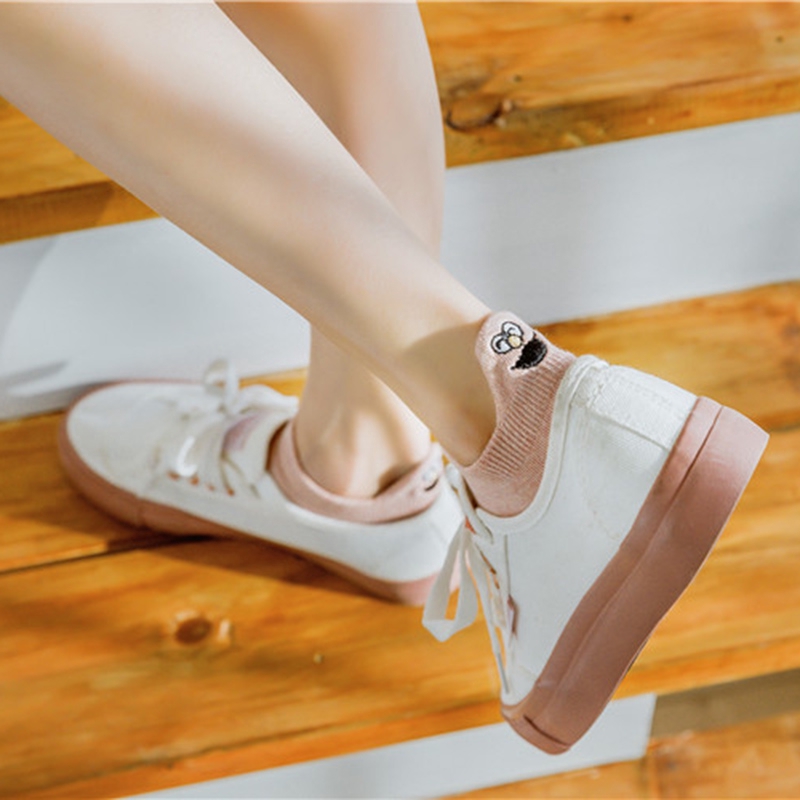 Đôi vớ thuyền thêu họa tiết biểu cảm hoạt hình vui nhộn cho nam và nữ