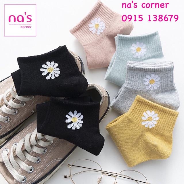 [MỚI] Set 10 đôi tất vớ cao cấp êm mịn kèm túi đựng tiện lợi hình hoa cúc dễ thương