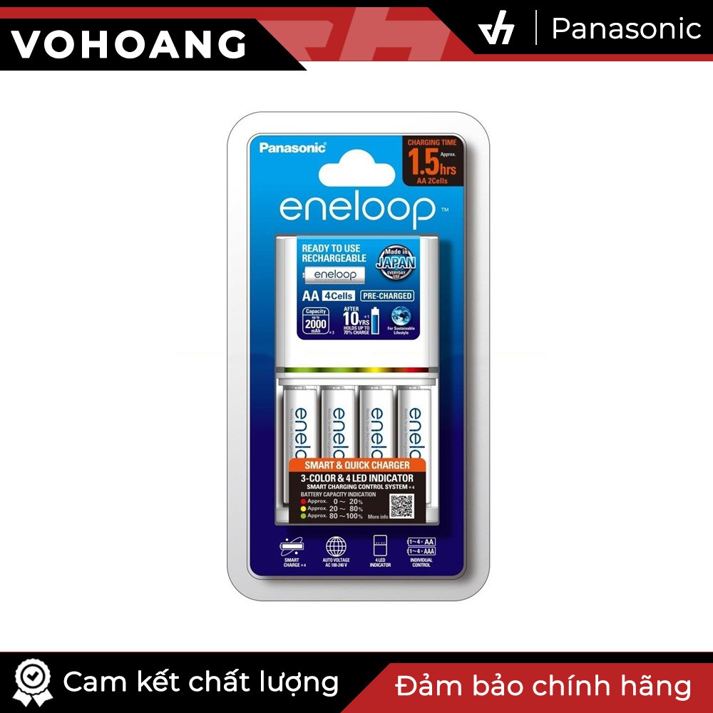 Sạc nhanh cao cấp 1.5 giờ Panasonic tự ngắt sạc, kèm 4 pin AA 2000mAh